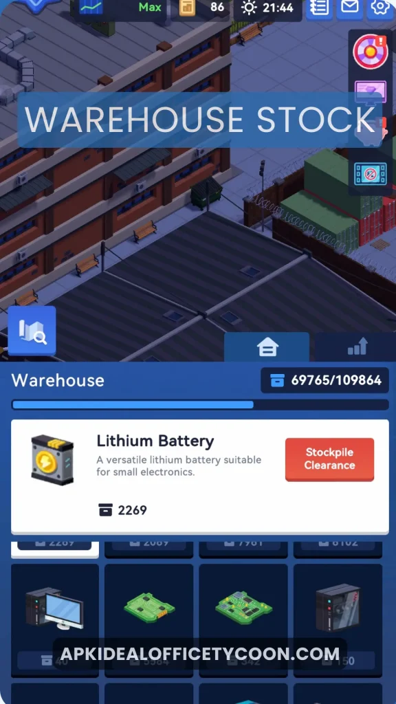 Warehouse in Electronics Foundry in Idle Office Tycoon