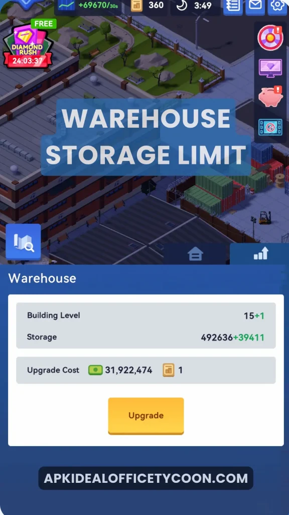 Warehouse Storage Limit in Electronics Foundry in Idle Office Tycoon