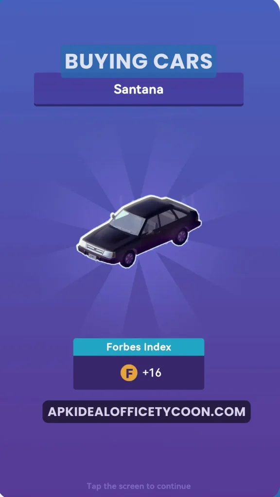 Buying "Sentana" car in Idle Office Tycoon
